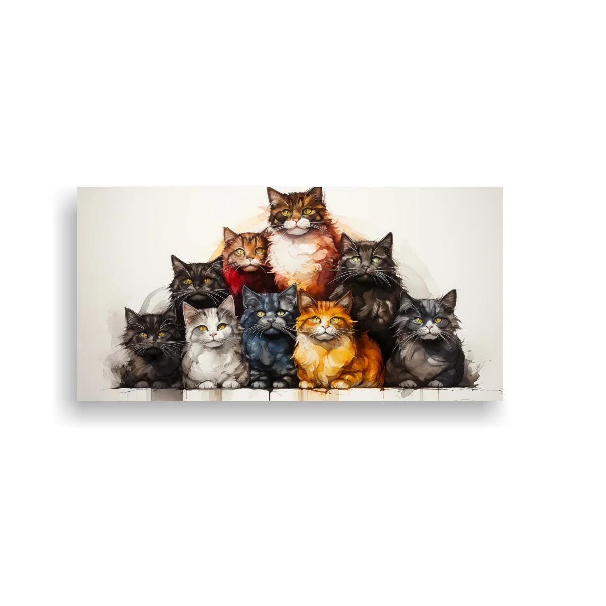Cuadro grupo de gatos domésticos con fondo neutro