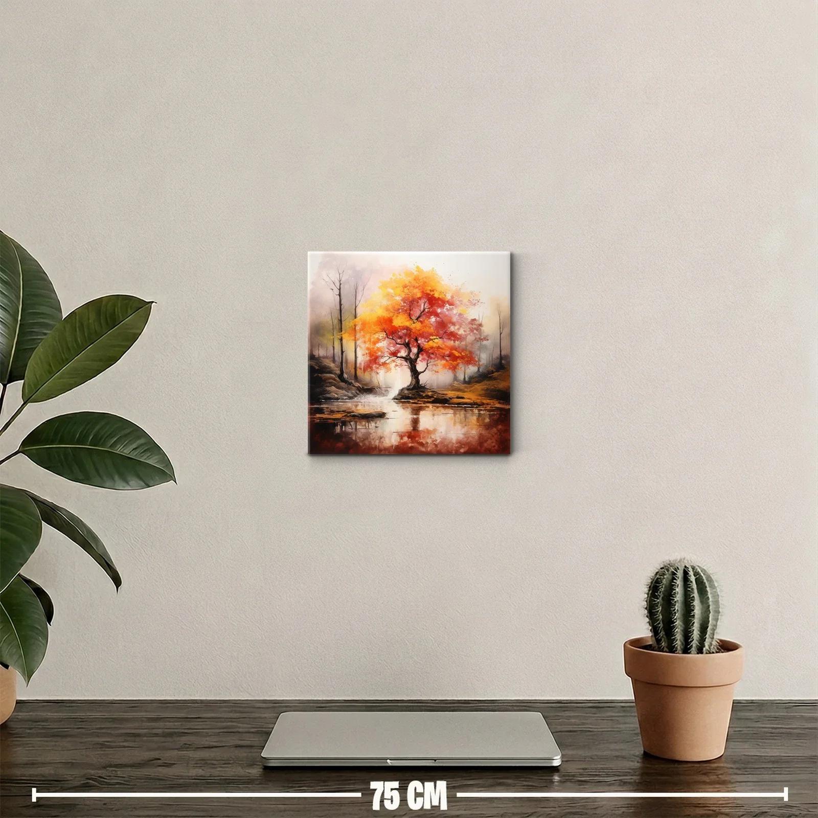 Árbol otoñal con hojas ardientes sobre lago tranquilo — miniatura 2