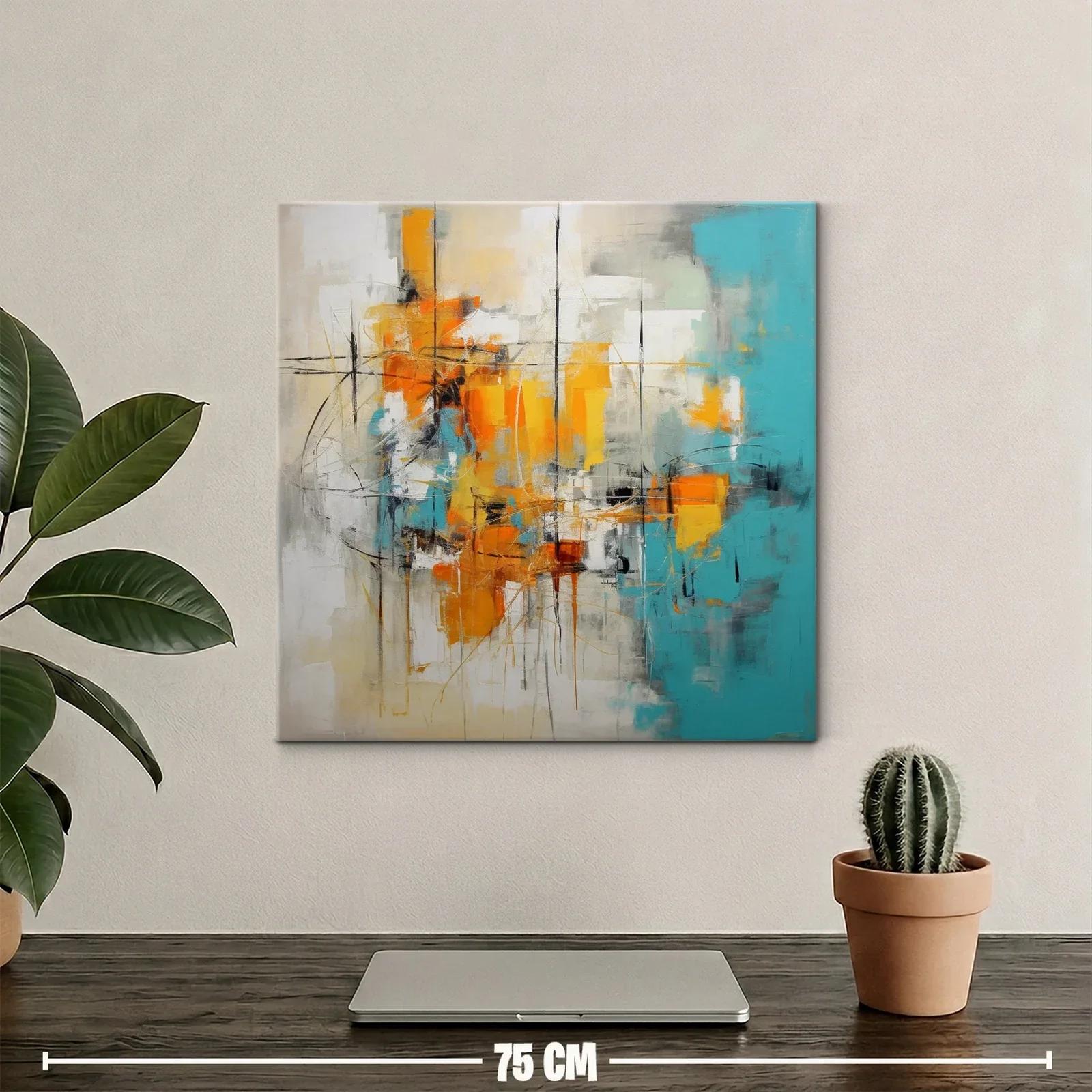 Cuadro abstracto con tonos naranjas y turquesas vibrantes — miniatura 2