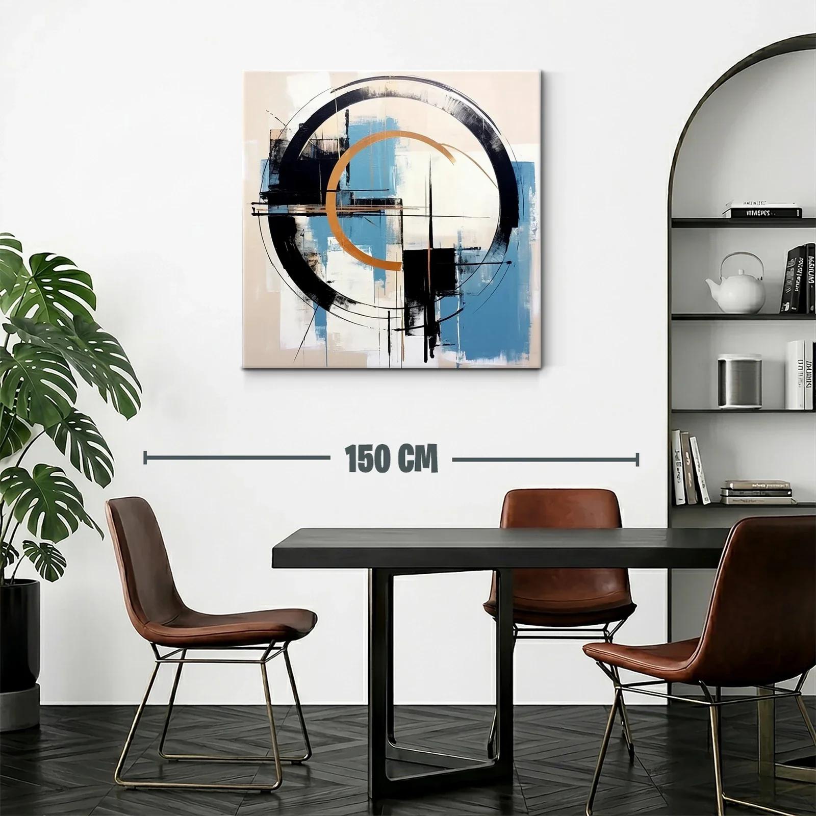 Composición abstracta con círculos y geometría en tonos cálidos y azules — miniatura 2