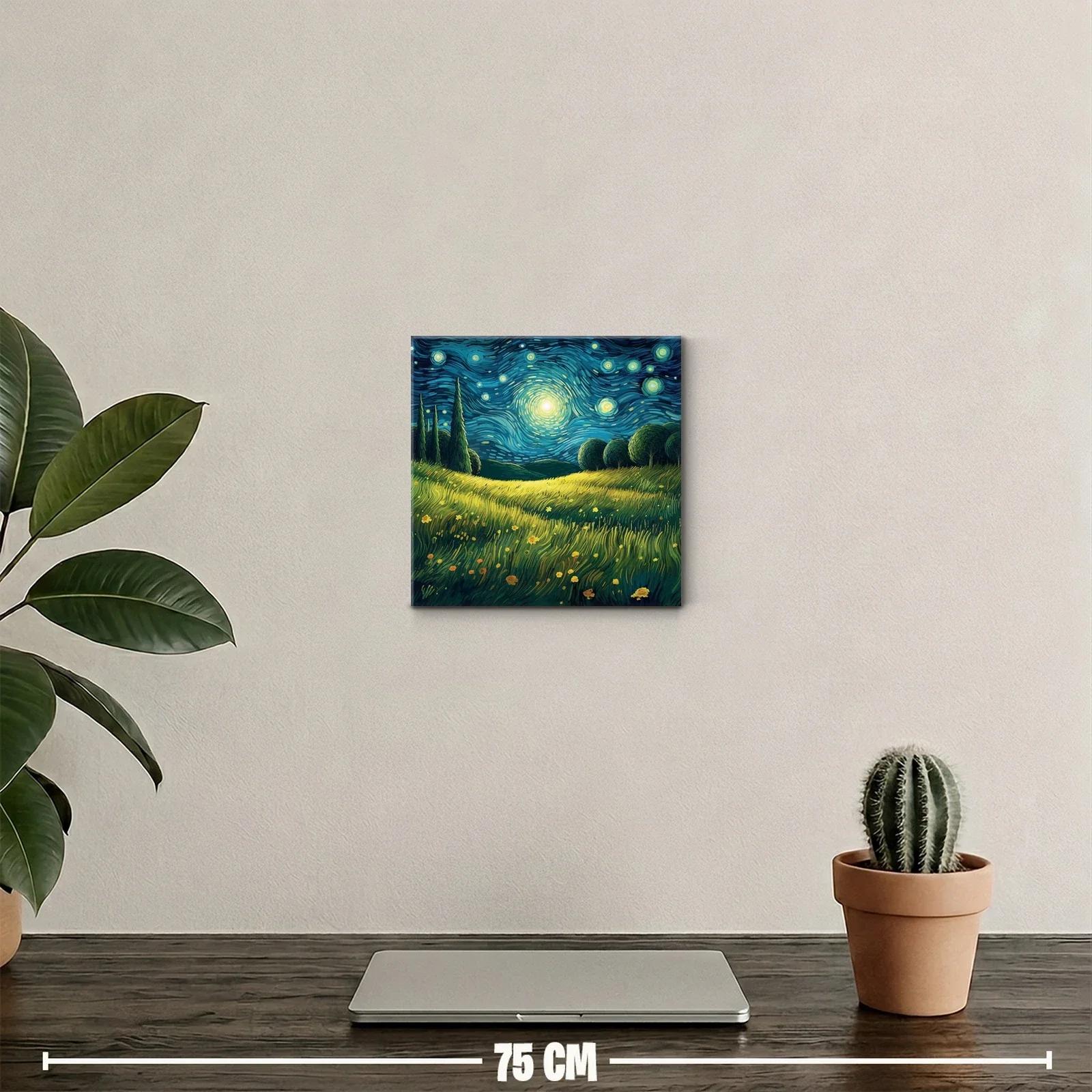 Paisaje nocturno brillante con cielo estrellado y campo de flores — miniatura 2