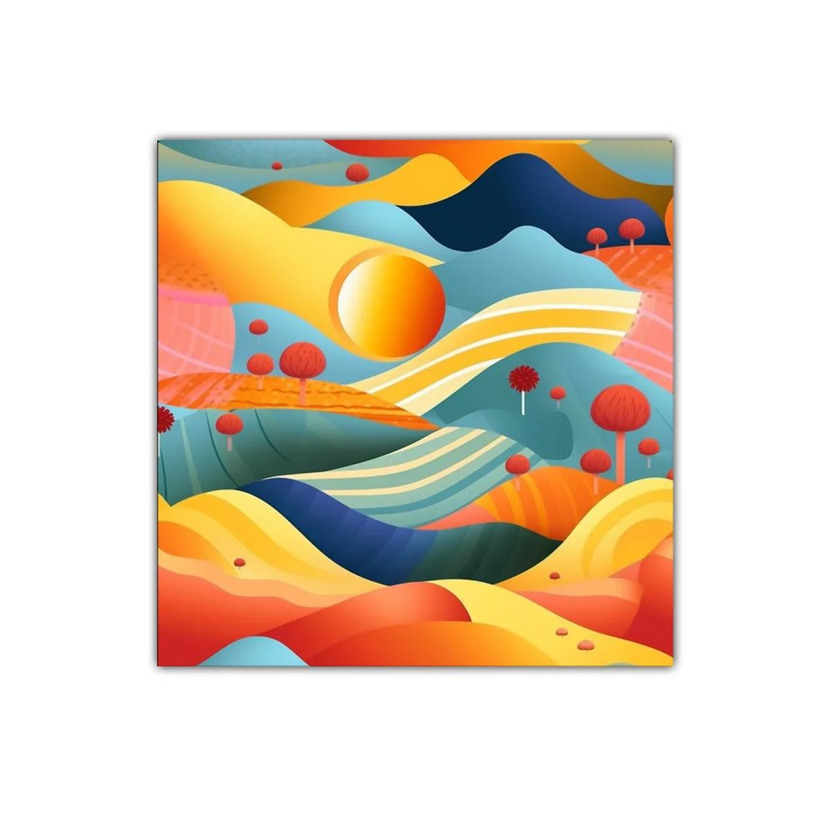 Paisaje abstracto en ondas cálidas y tonos vibrantes