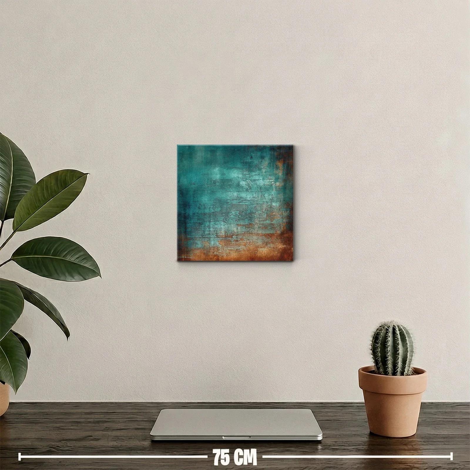 Cuadro abstracto con textura en tonos turquesa y oxidados — miniatura 2
