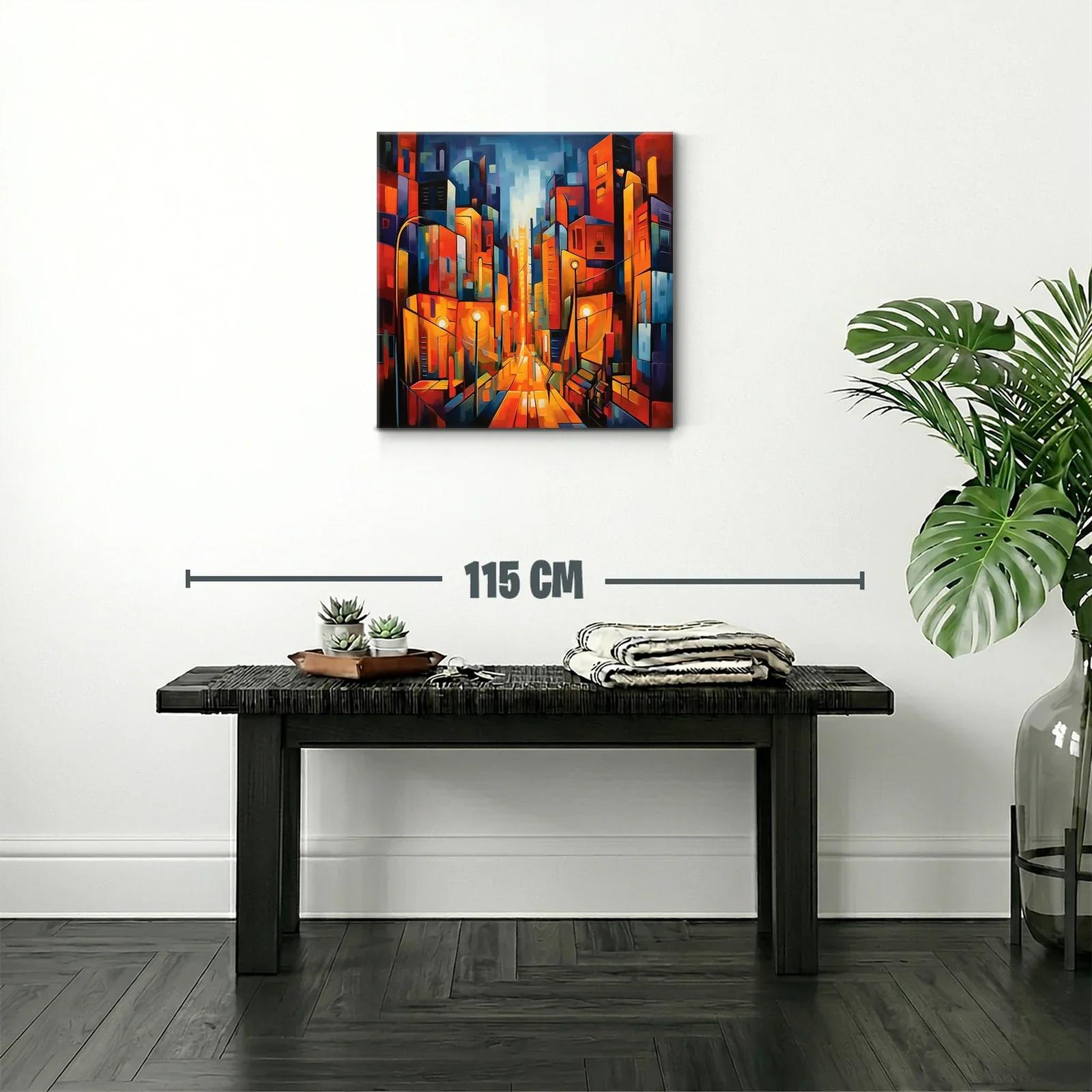 Cuadro vibrante de ciudad iluminada al atardecer — miniatura 2