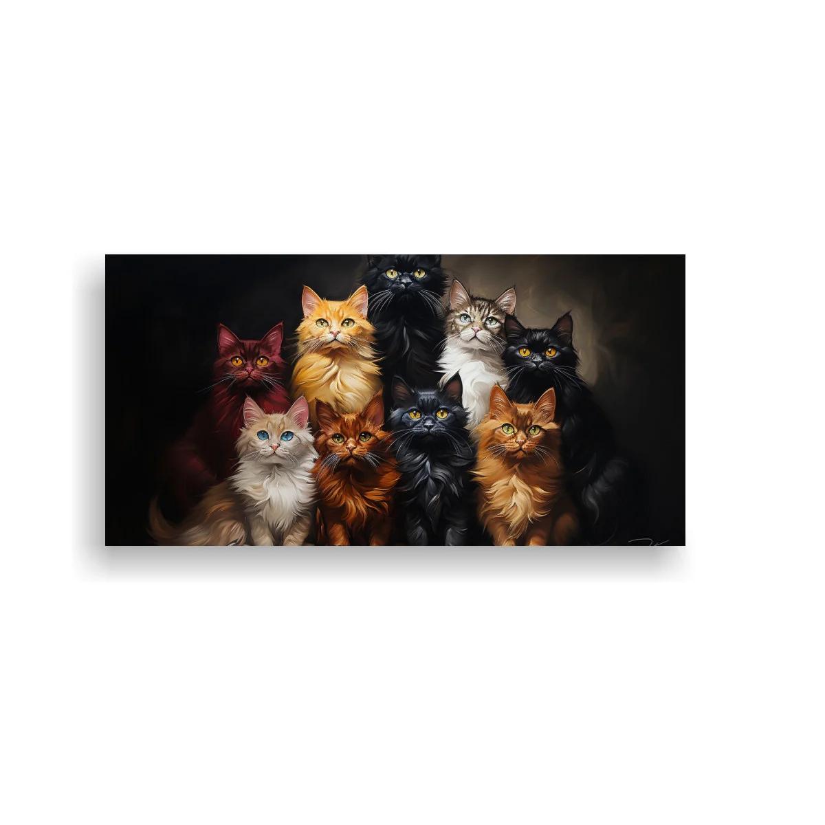 Cuadro grupo de gatos de pelo largo con iluminación dramática