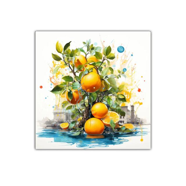 Cuadro decorativo con naranjas vibrantes y follaje fresco