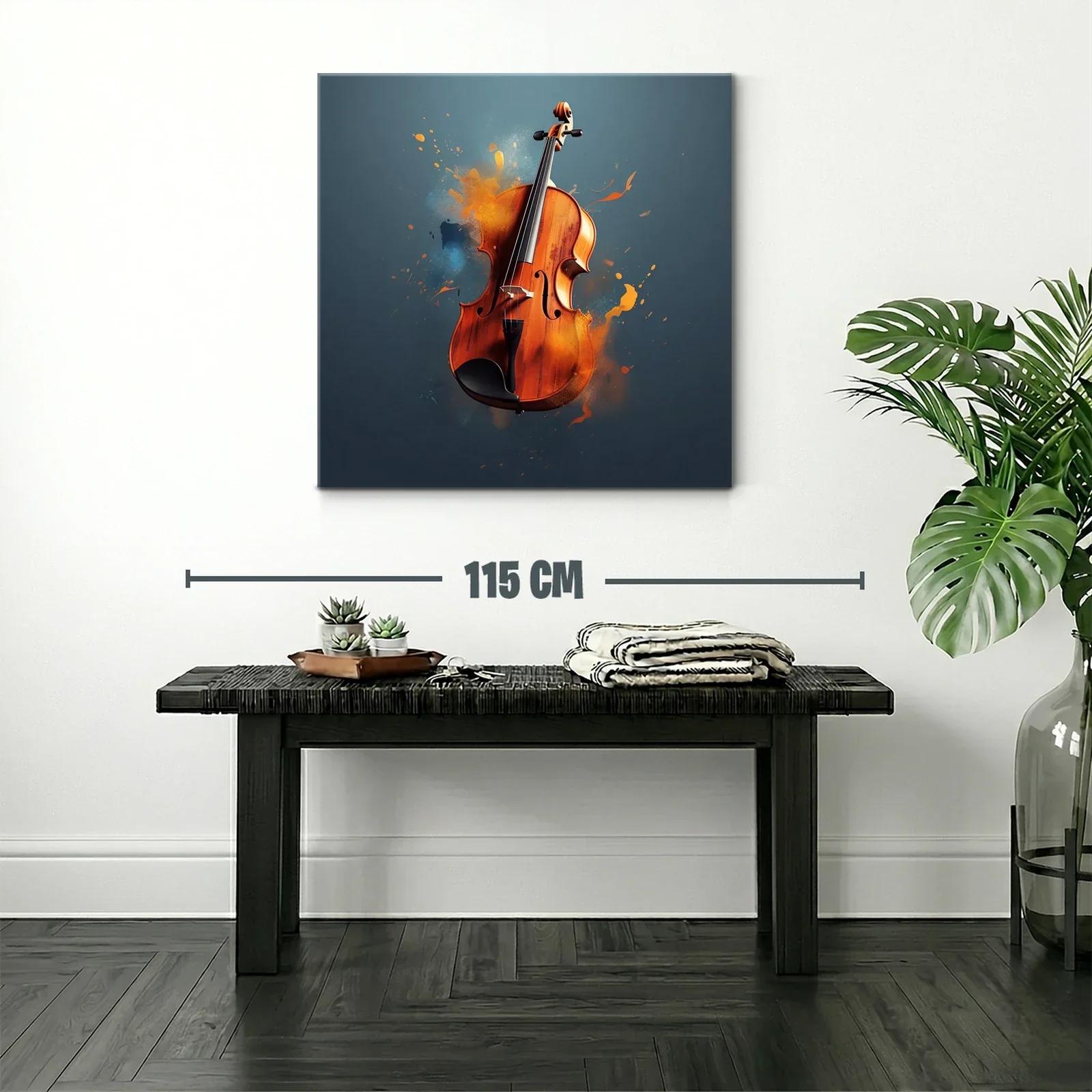 Violín con efectos de pintura vibrante sobre fondo azul — miniatura 2