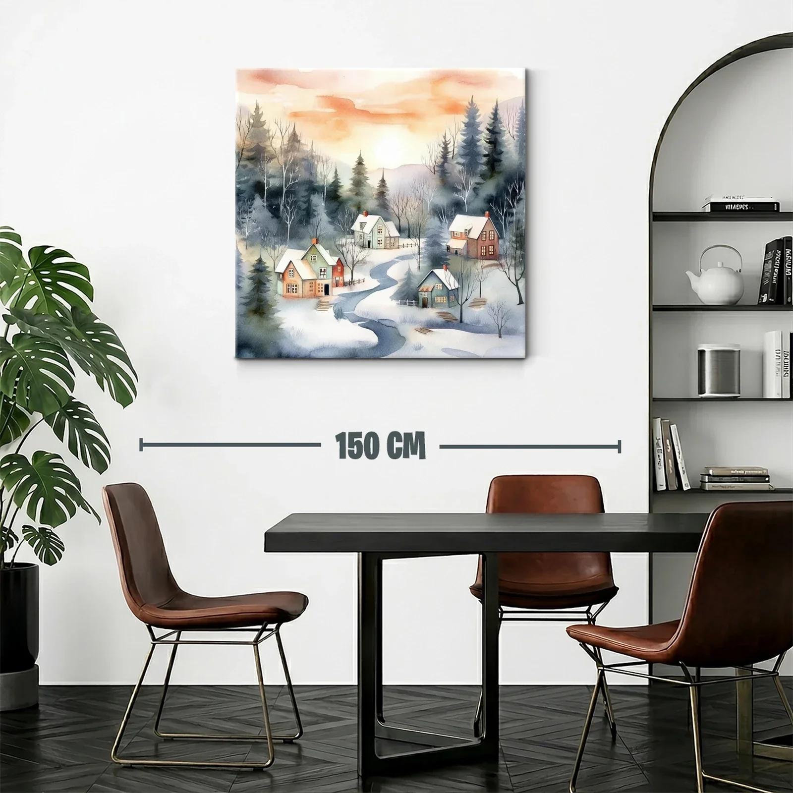 Paisaje invernal con riachuelos y cabañas al amanecer — miniatura 2