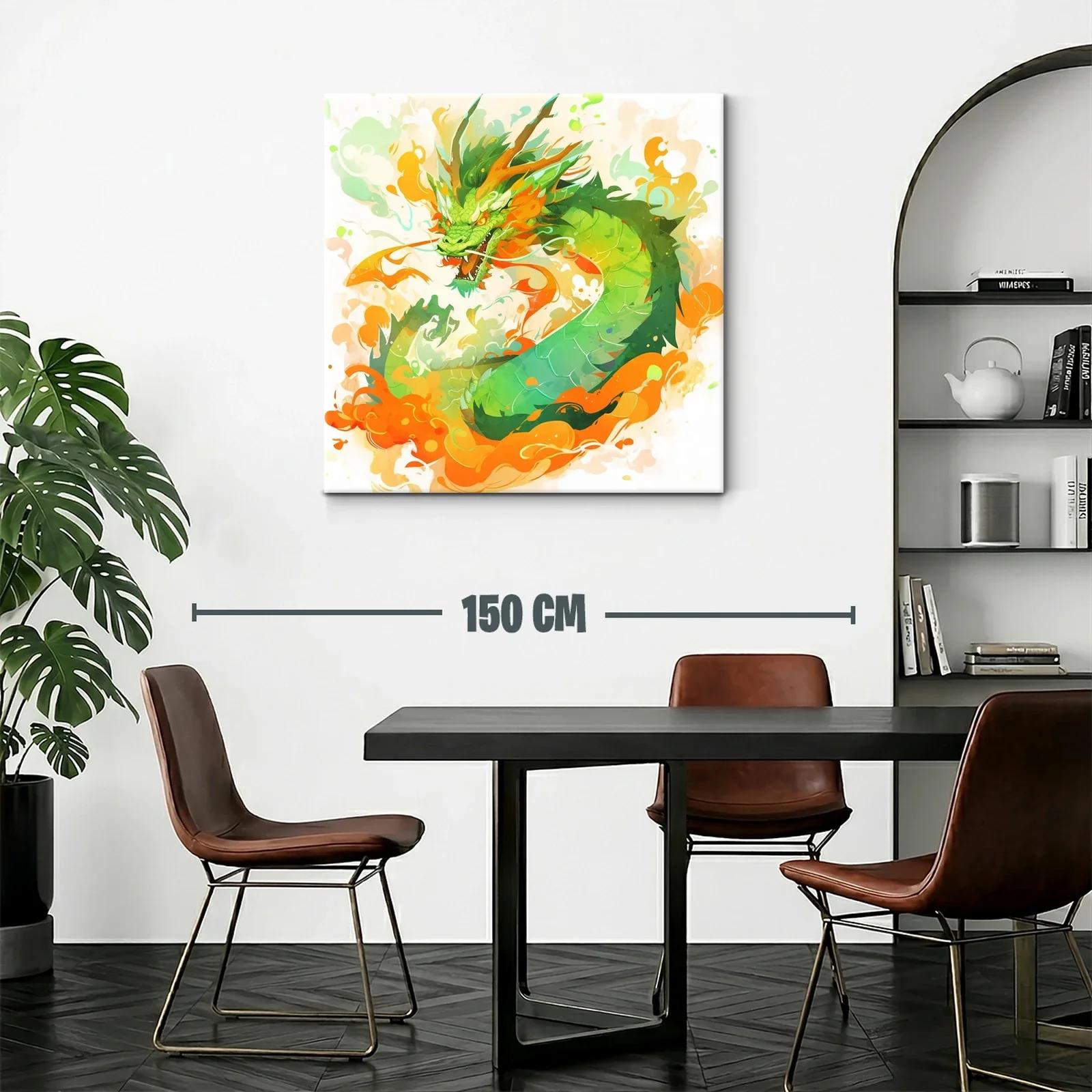 Dragón verde y naranja lleno de energía y movimiento — miniatura 2