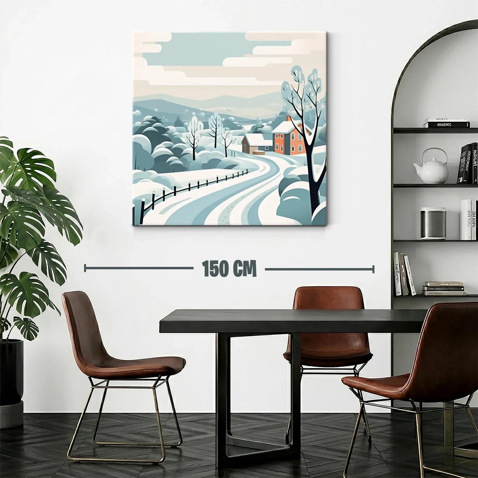 Paisaje de invierno con casas y árboles nevados — miniatura 2