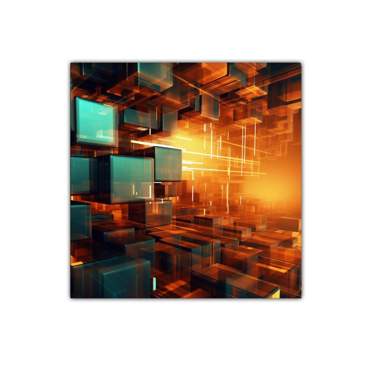 Composición abstracta de cubos translúcidos con luz cálida