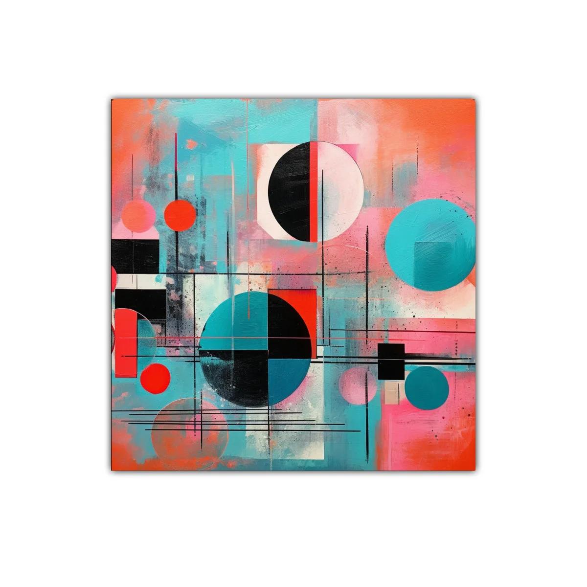 Cuadro geométrico con círculos y líneas en tonos vibrantes — imagen principal