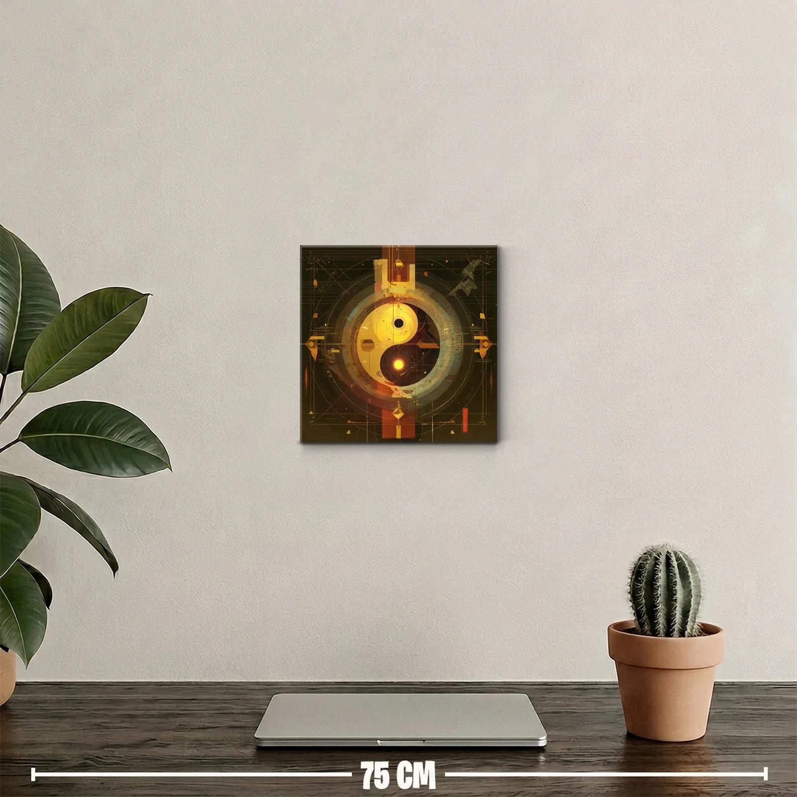 Cuadro contemporáneo con símbolo yin yang en tonos dorados — miniatura 2