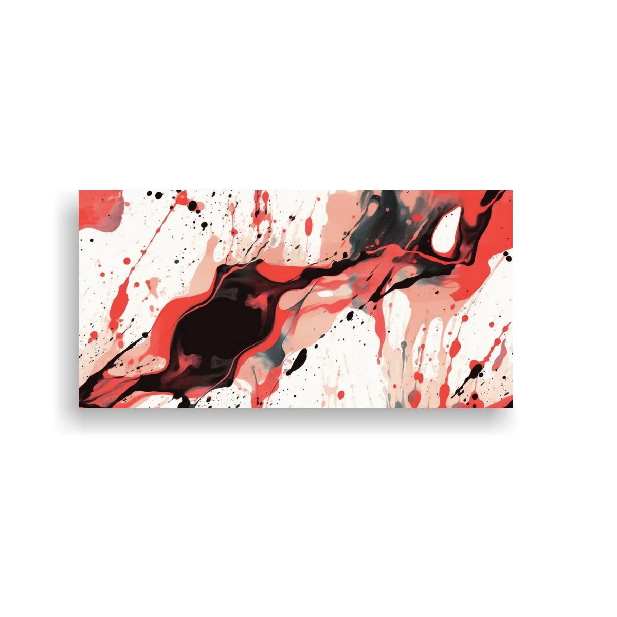 Cuadro mancha abstracta fluida en negro y coral con salpicaduras — imagen principal