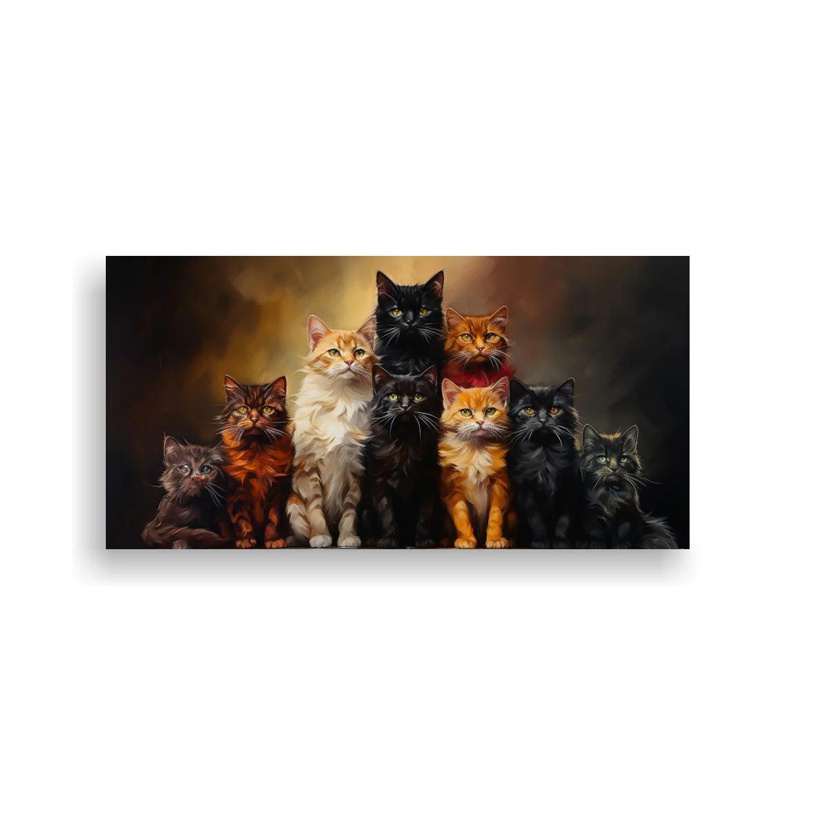 Cuadro grupo de gatos de pelo largo sobre fondo oscuro