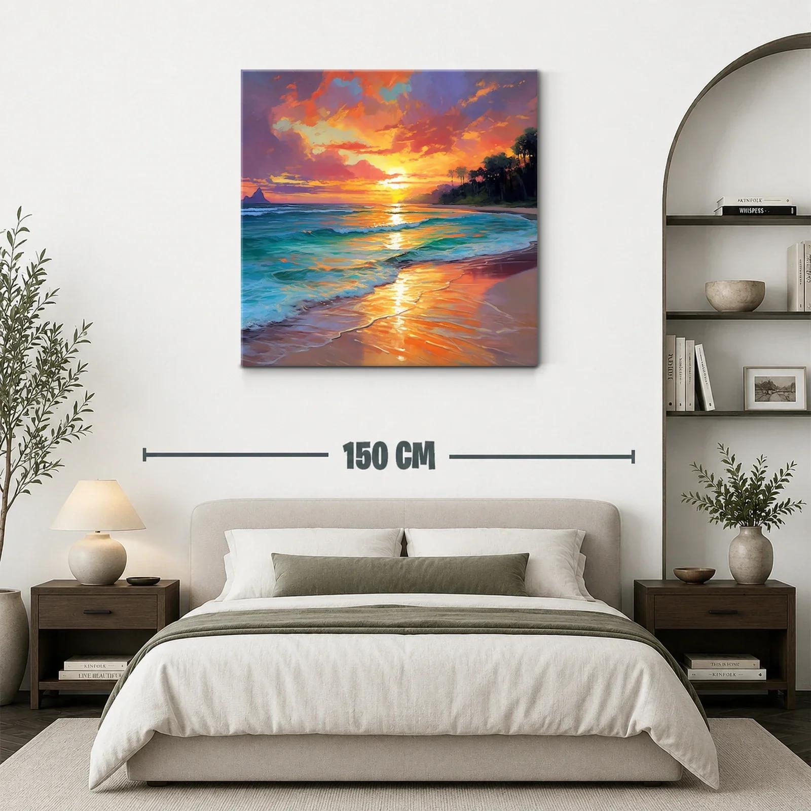 Atardecer vibrante en playa tropical con reflejos dorados — miniatura 3
