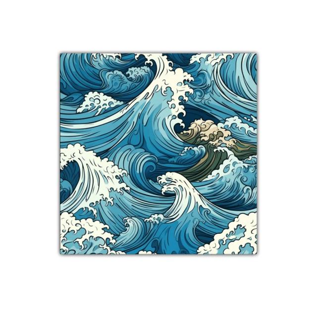 Cuadro decorativo con diseño estilizado de olas marinas en tonos azules