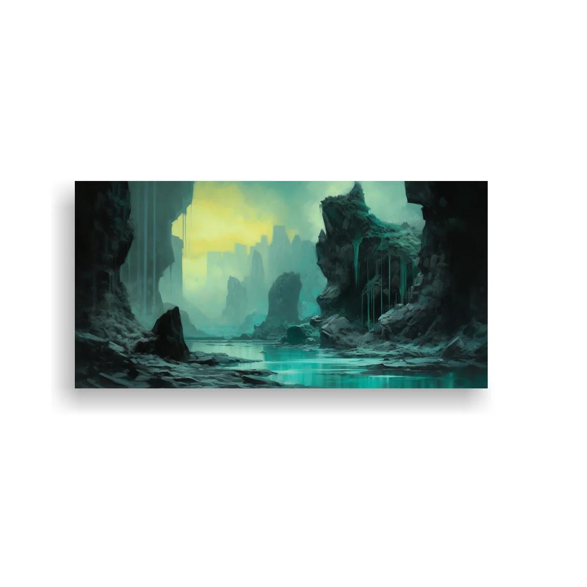 Cuadro paisaje de cuevas con laguna y fondo luminoso — imagen principal