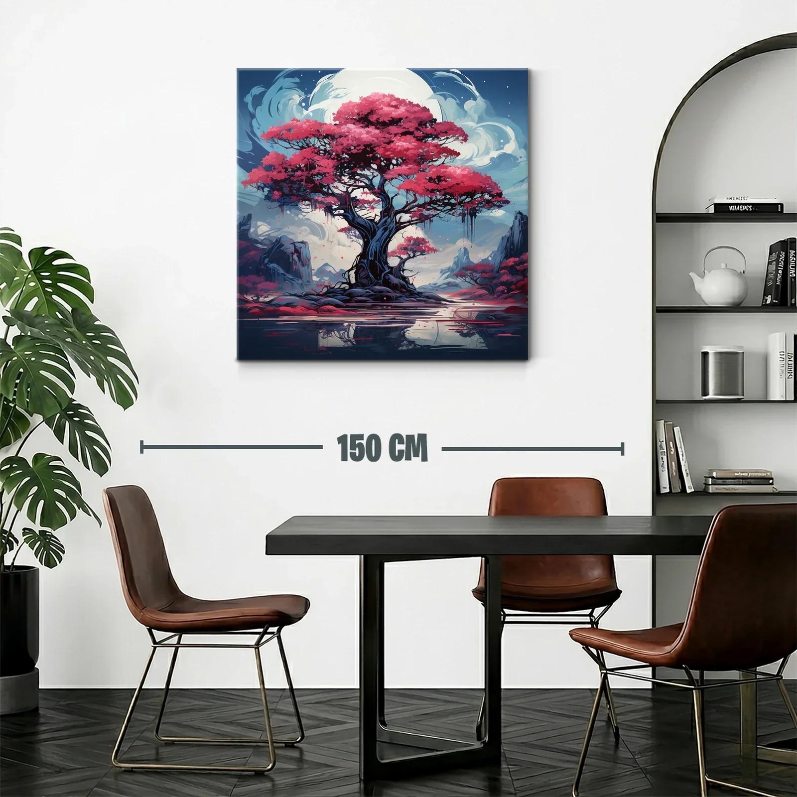 Árbol mágico con flores rosas bajo luna brillante — miniatura 2