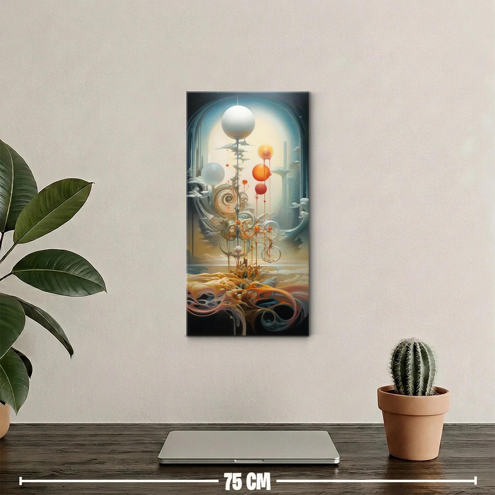 Cuadro flores esféricas surrealistas con tallos mecánicos — miniatura 2