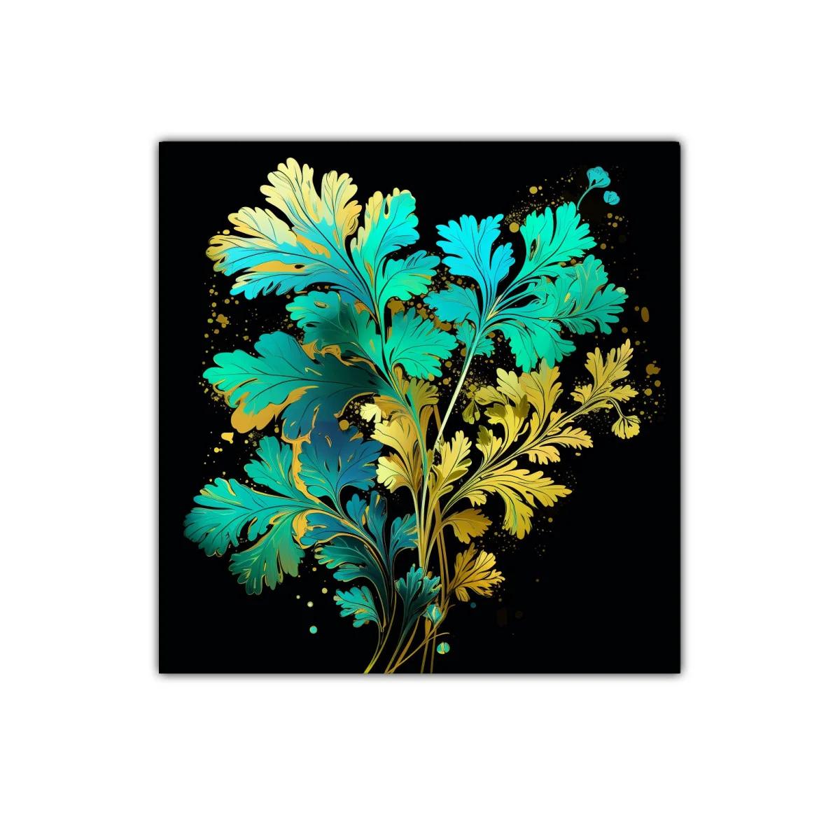 Cuadro decorativo plantas en tonos dorados y turquesas — imagen principal