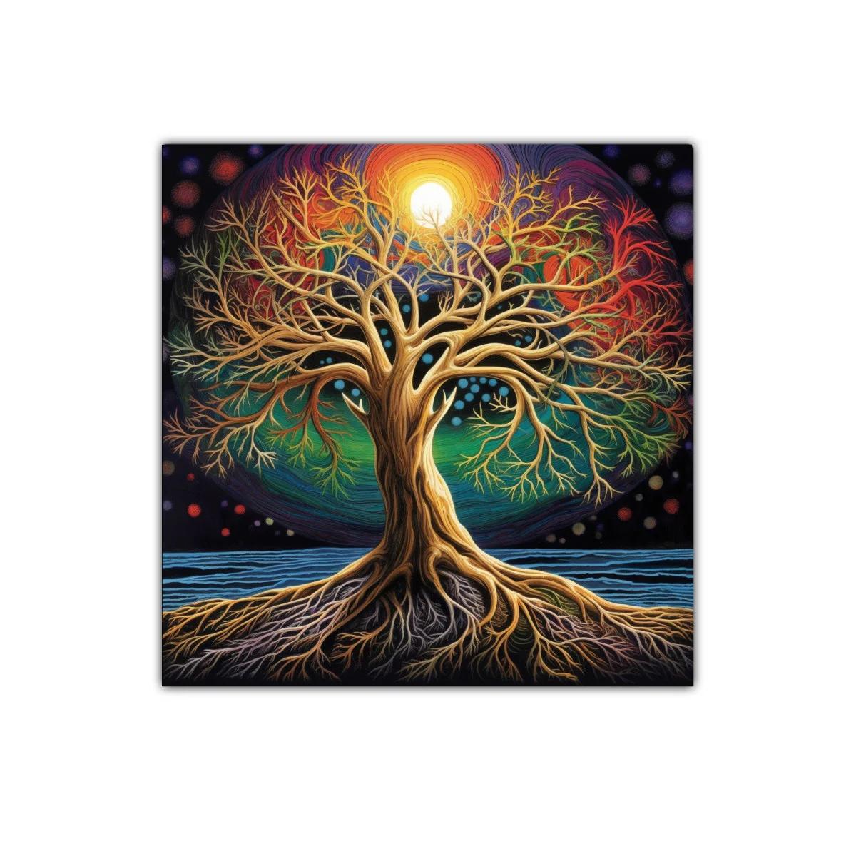 Árbol de la vida con energía vibrante y raíces expansivas