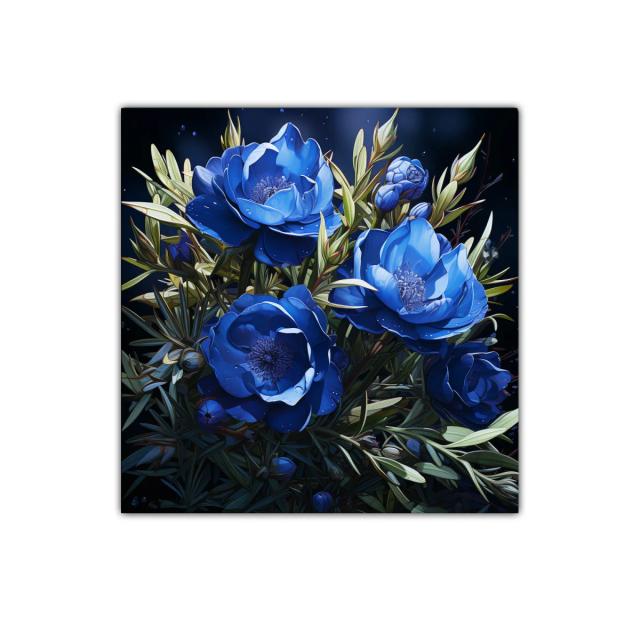 Cuadro decorativo con ramo de flores azules vibrantes