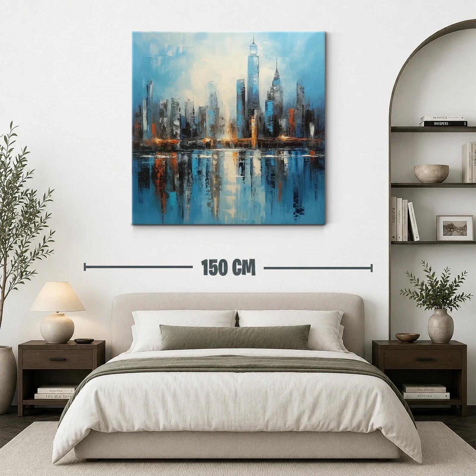 Cuadro panorámico moderno con ciudad reflejada en agua — miniatura 3