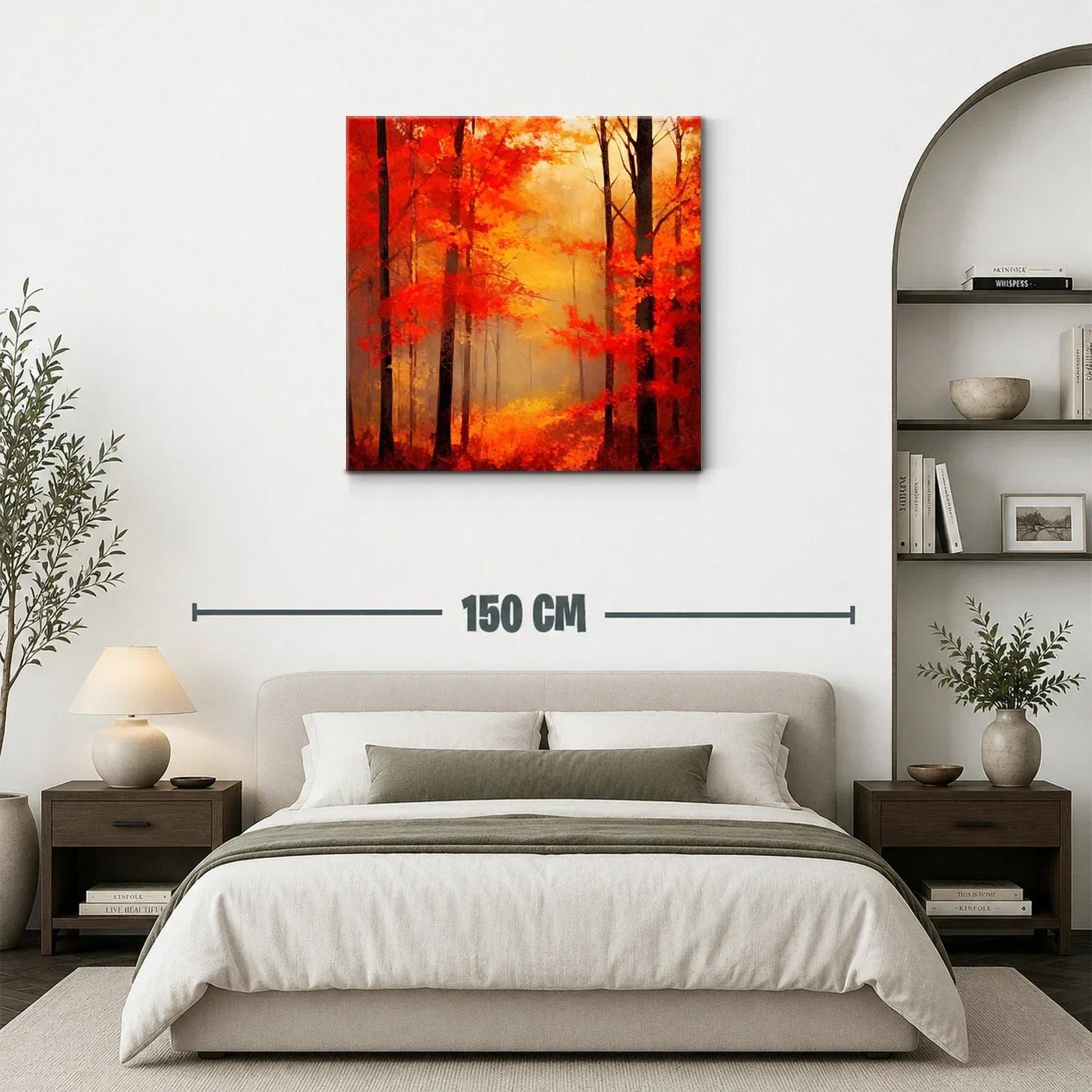 Bosque en otoño con intensos tonos cálidos y neblina suave — miniatura 3