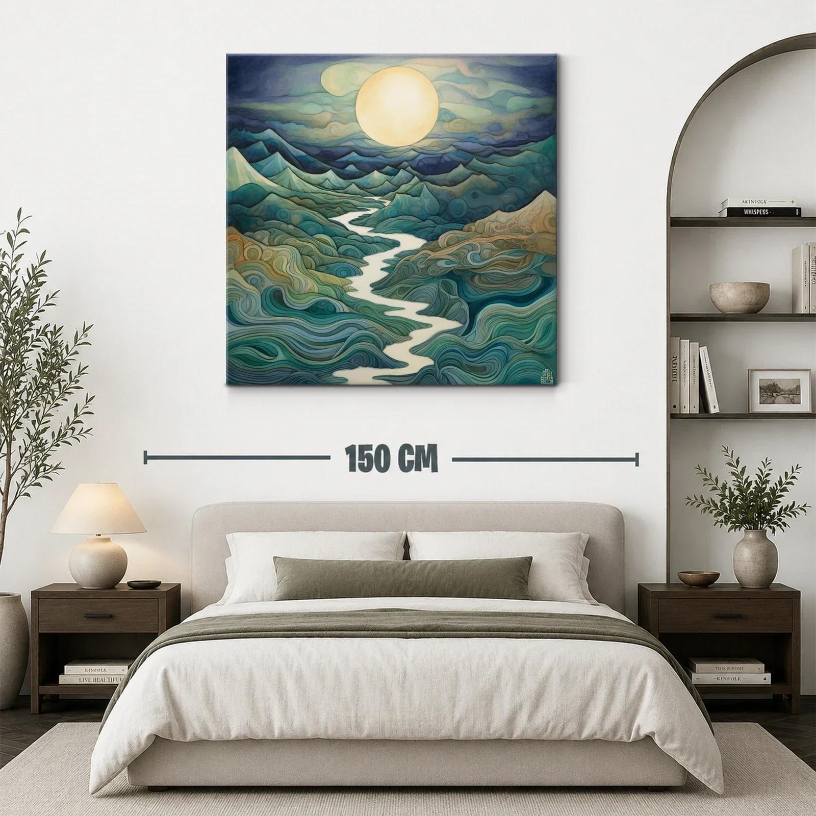 Paisaje onírico con río serpenteante bajo luna llena — miniatura 3
