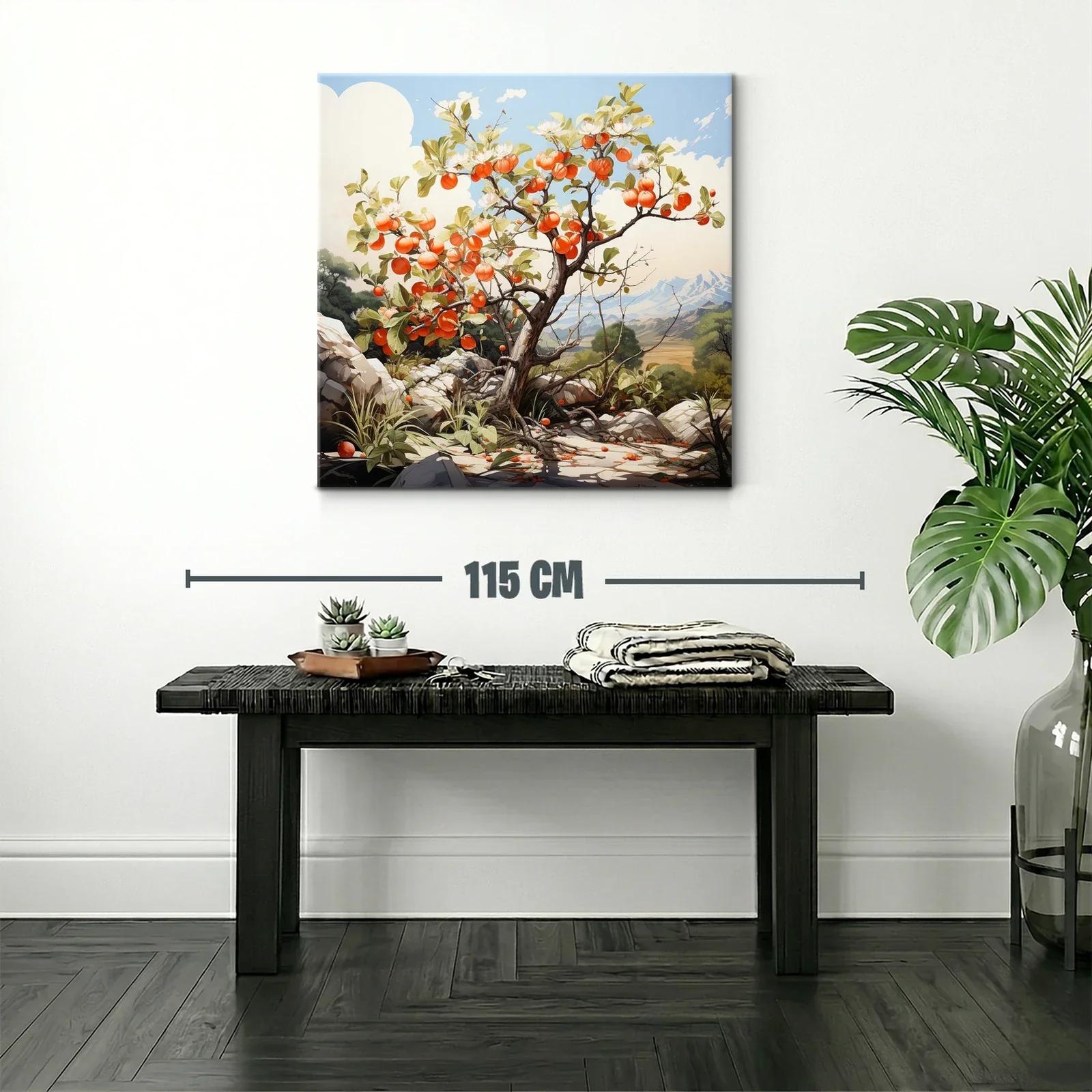 Árbol frutal en paisaje natural con tonos cálidos y cielo azul — miniatura 2