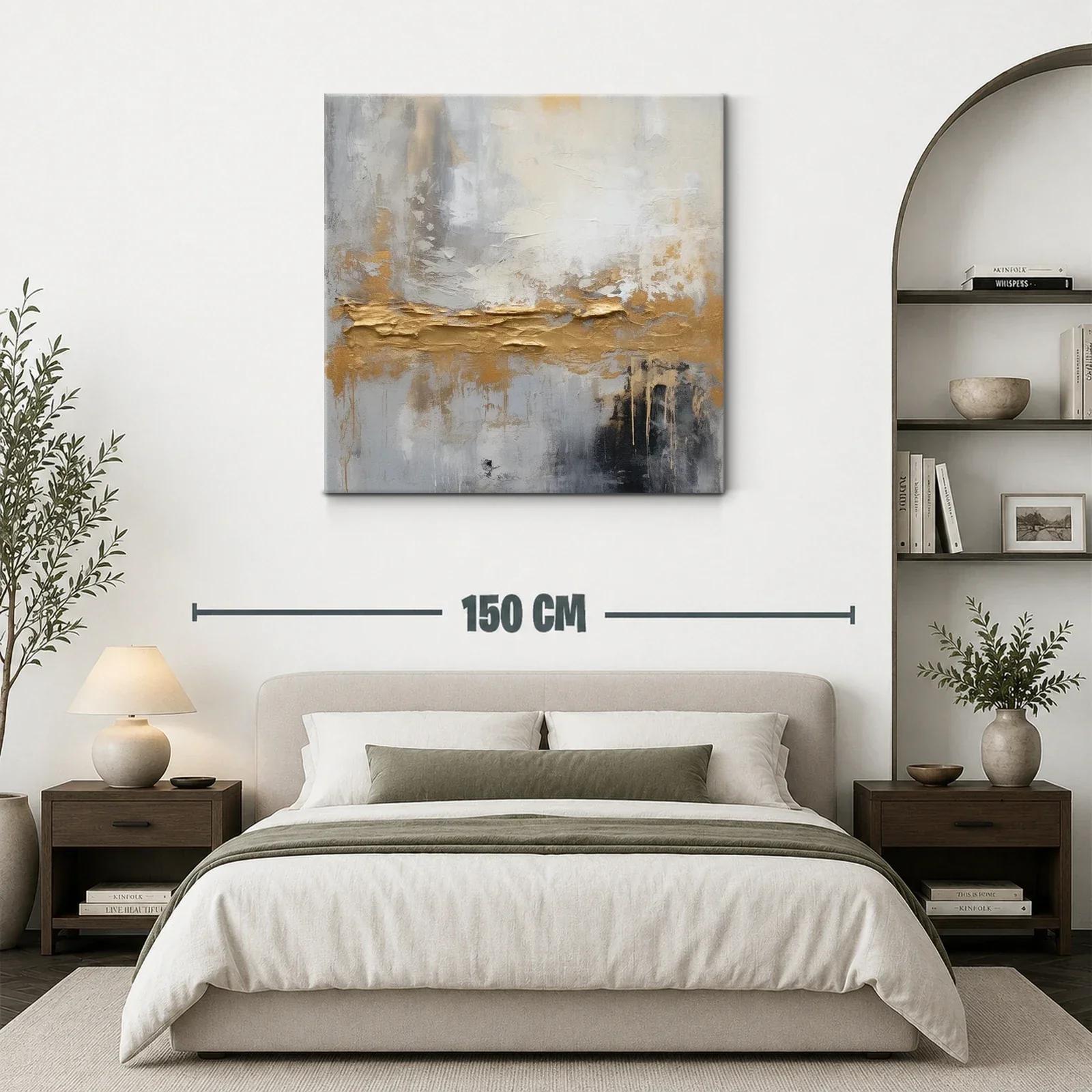 Cuadro abstracto con tonos dorados y grises modernos — miniatura 3