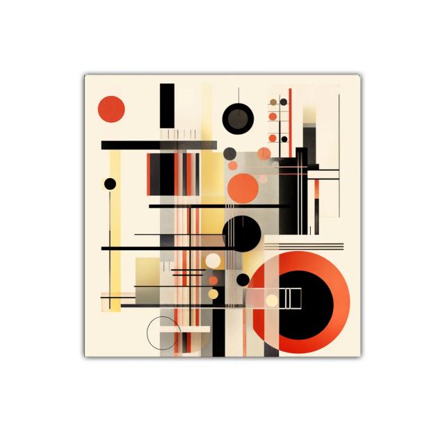 Cuadro abstracto con formas geométricas en tonos cálidos