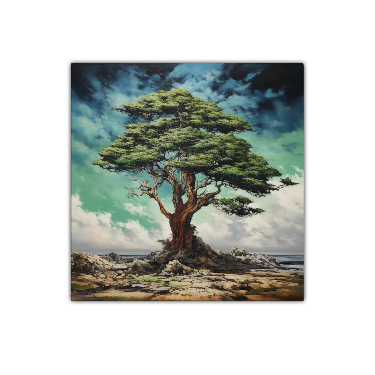 Impresionante árbol solitario en paisaje costero natural