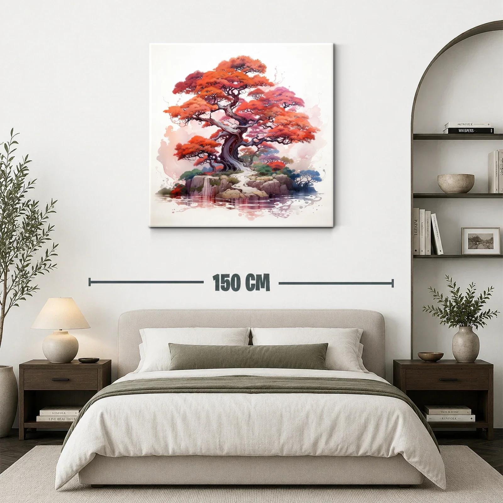 Árbol rojo y paisaje sereno con reflejo en el agua — miniatura 3