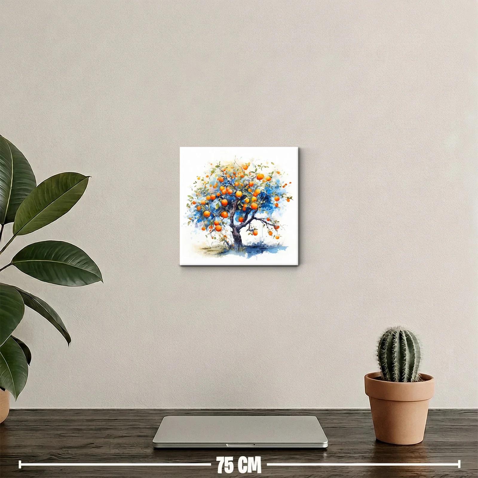 Árbol de naranjas vibrantes con fondo azul y blanco — miniatura 2