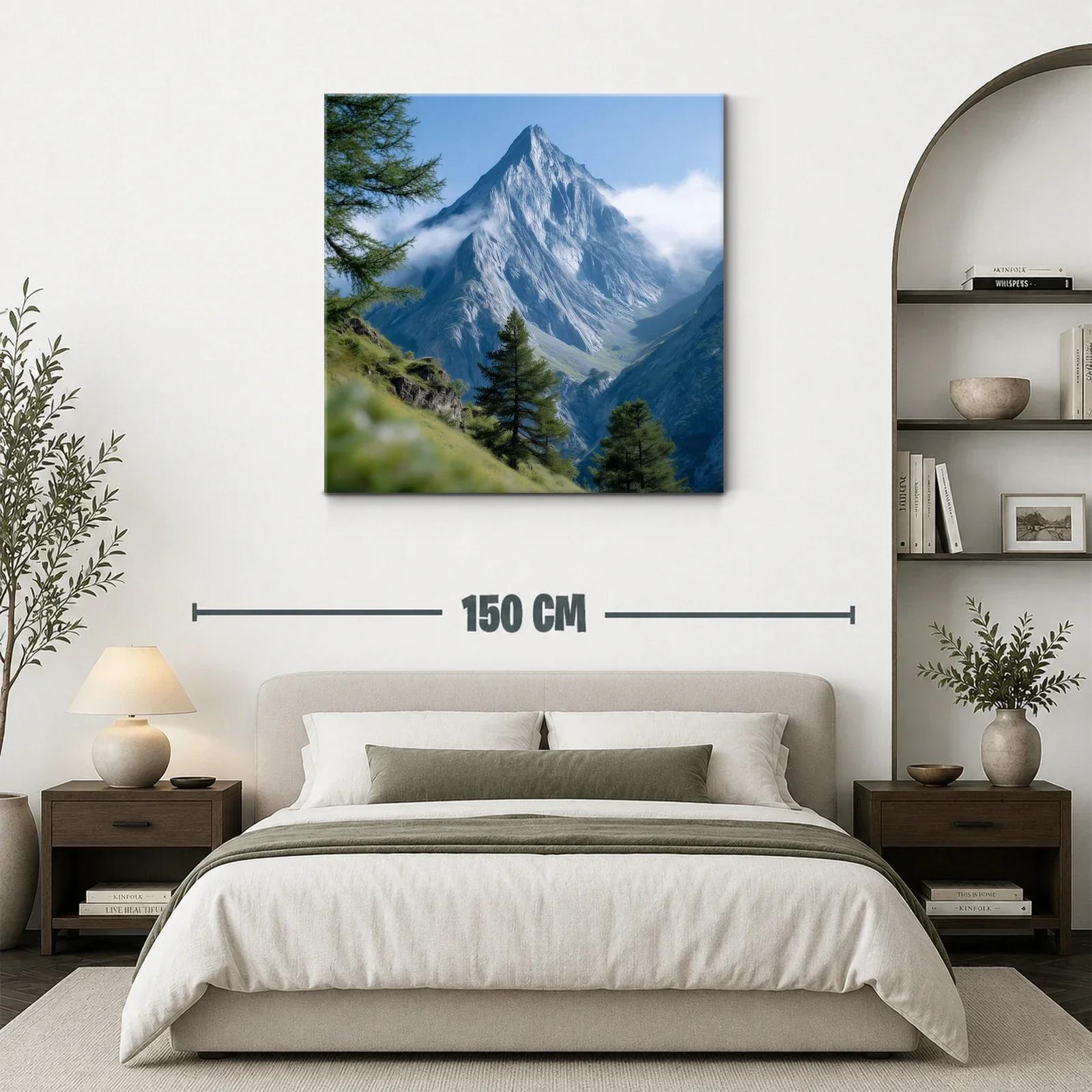 Montaña majestuosa entre niebla y pinos verdes — miniatura 3