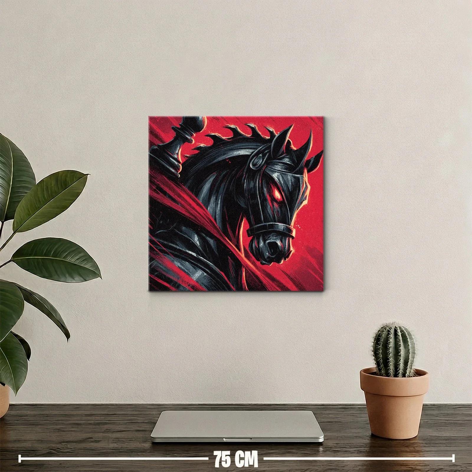 Caballo negro con ojos ardientes en fondo rojo vibrante — miniatura 2