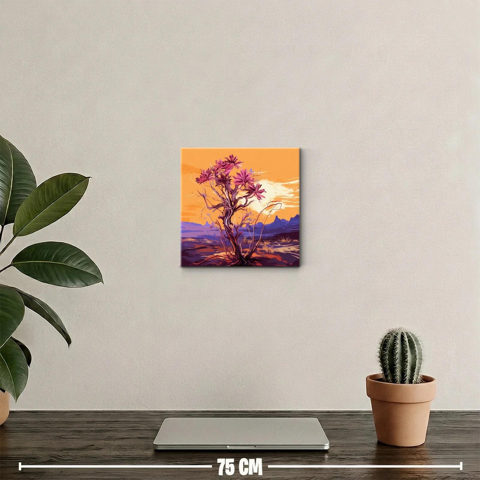 Atardecer con árbol de flores vibrantes en paisaje desértico — miniatura 2