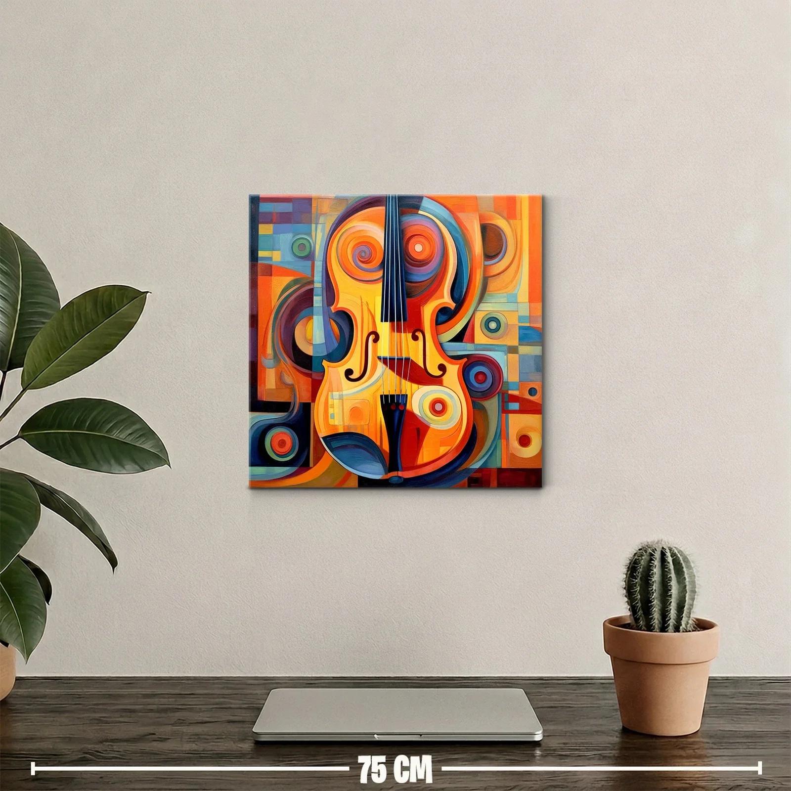 Cuadro vibrante con violín en tonos cálidos y formas abstractas — miniatura 2