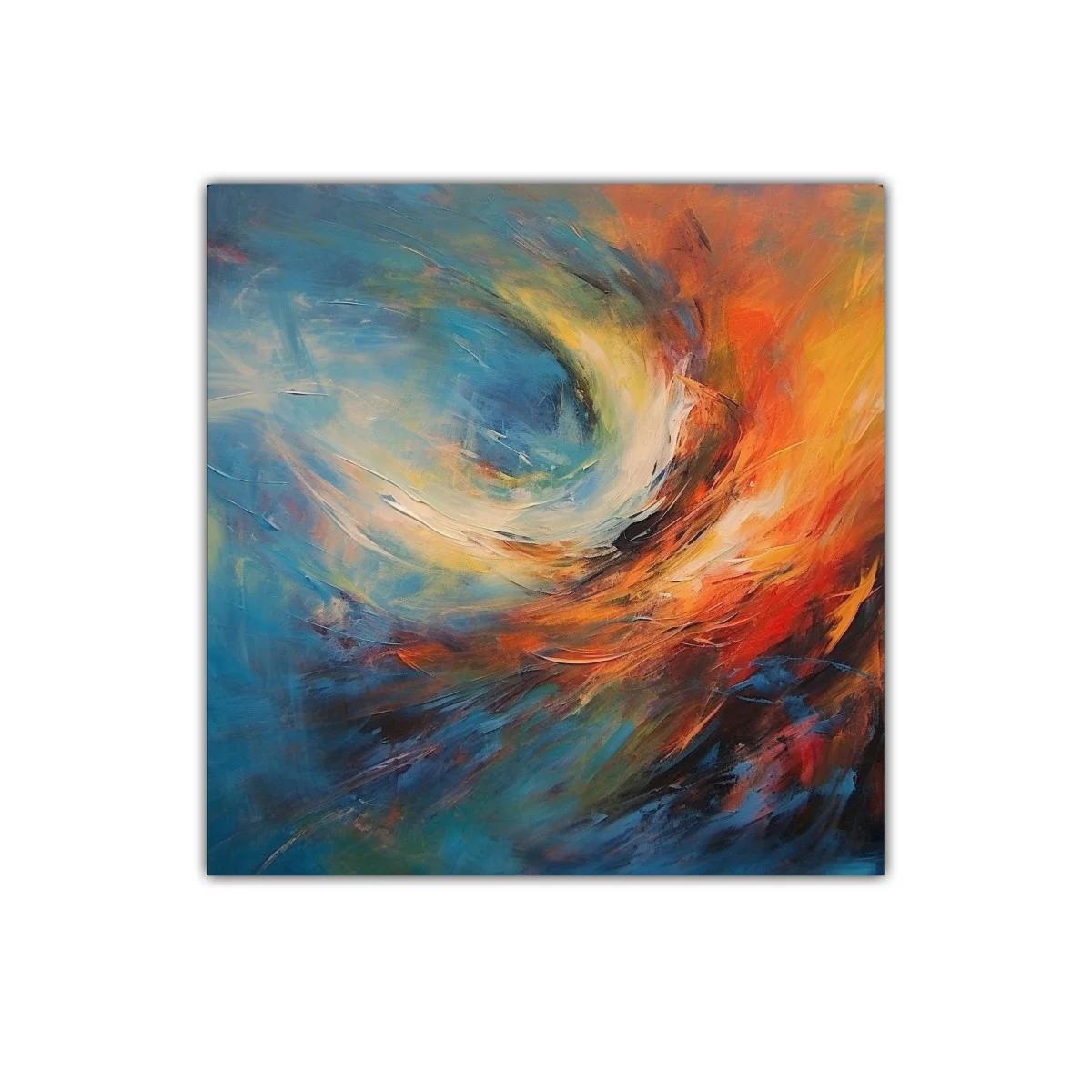 Arte abstracto en tonos azules y cálidos vibrantes