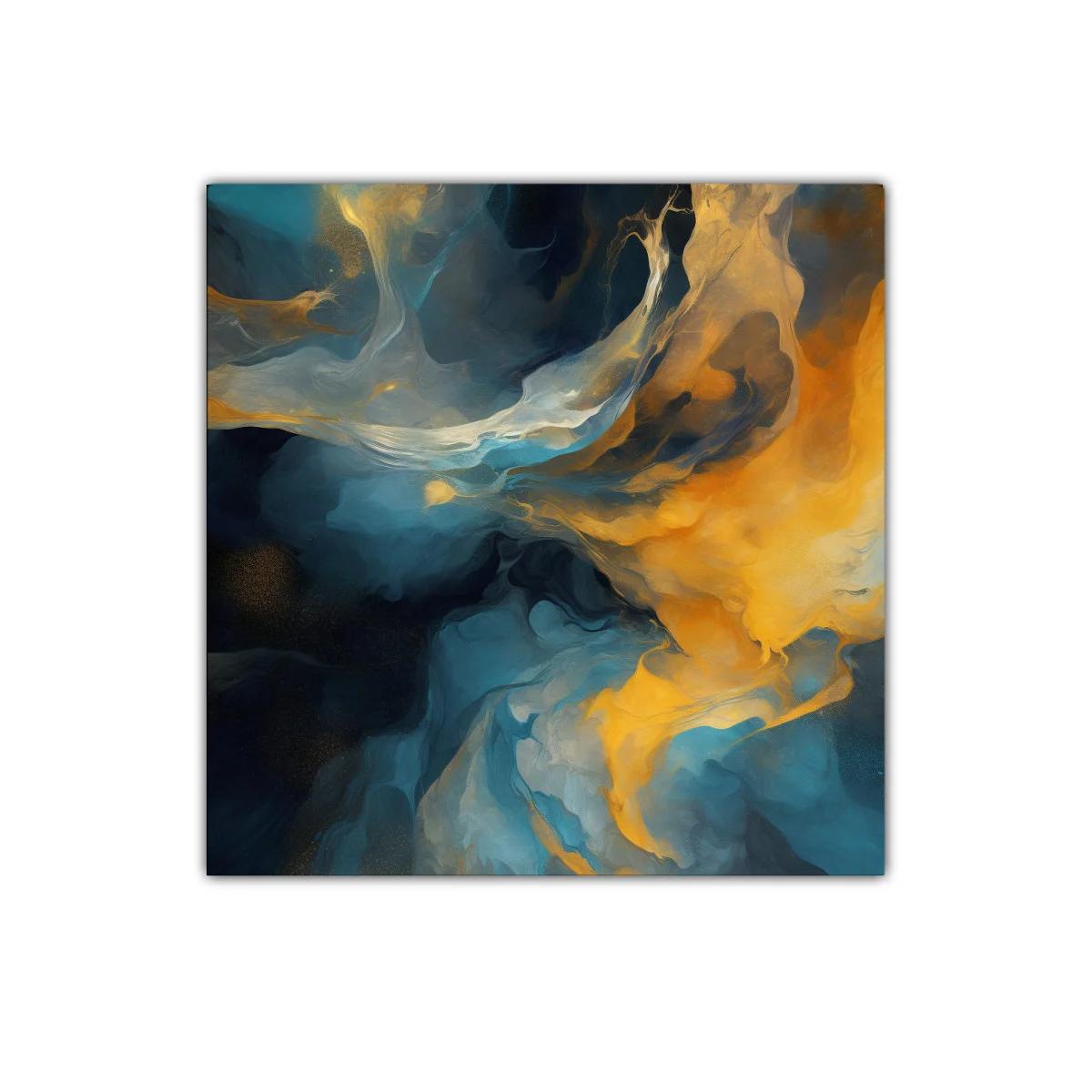 Cuadro abstracto con tonos azules y dorados vibrantes — miniatura 1