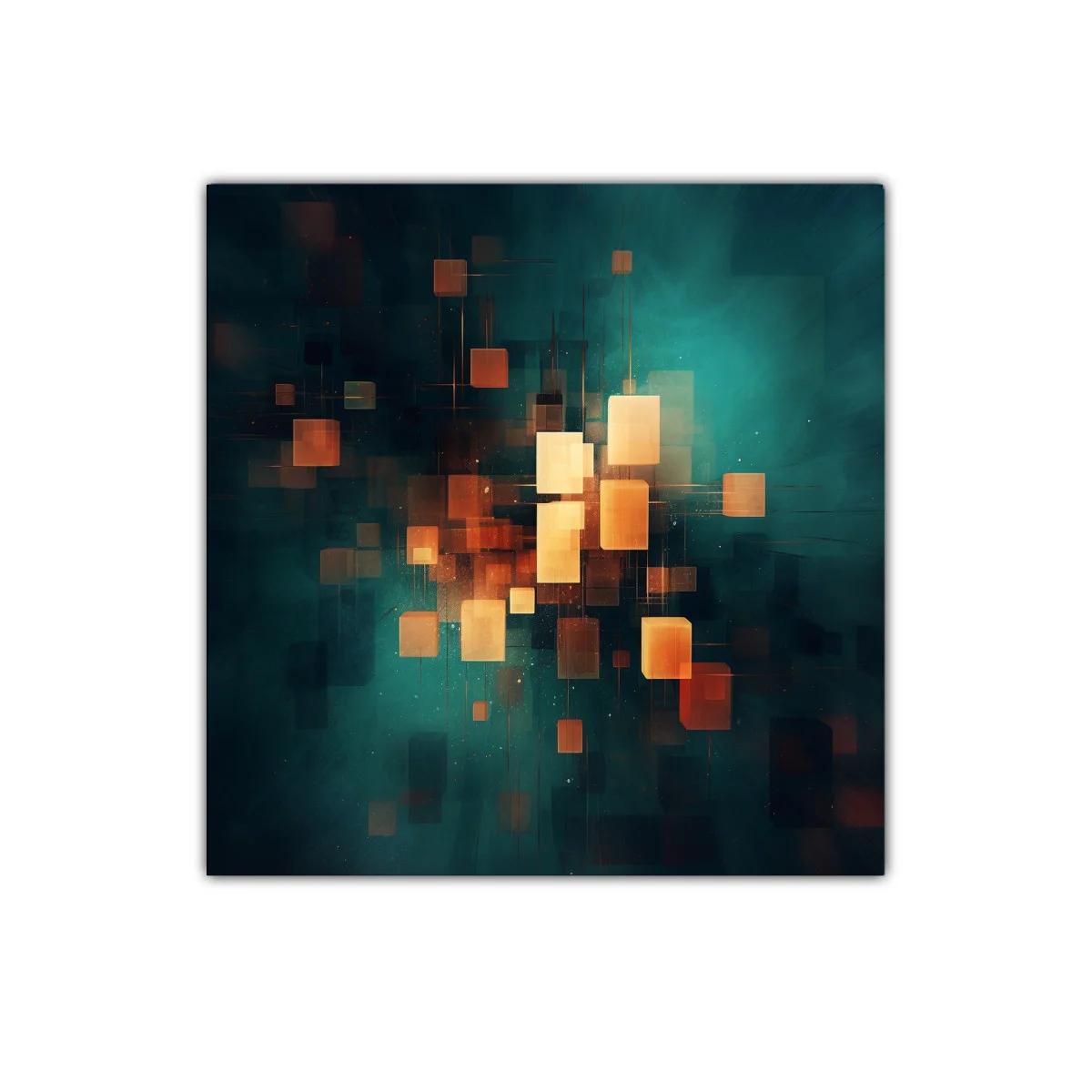 Cuadro abstracto con luces cálidas en fondo azul oscuro — imagen principal