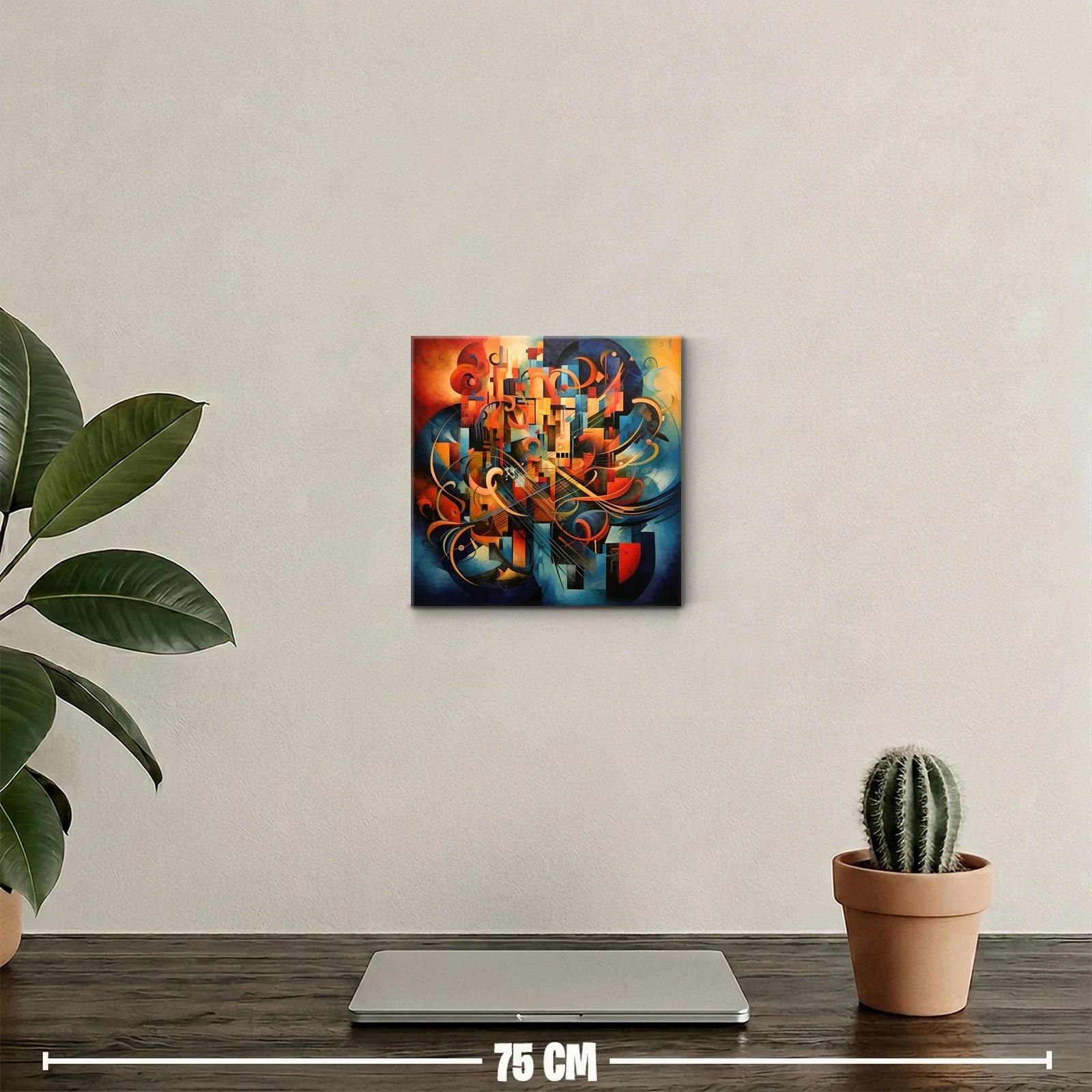 Cuadro abstracto con formas geométricas y tonos cálidos y fríos — miniatura 2