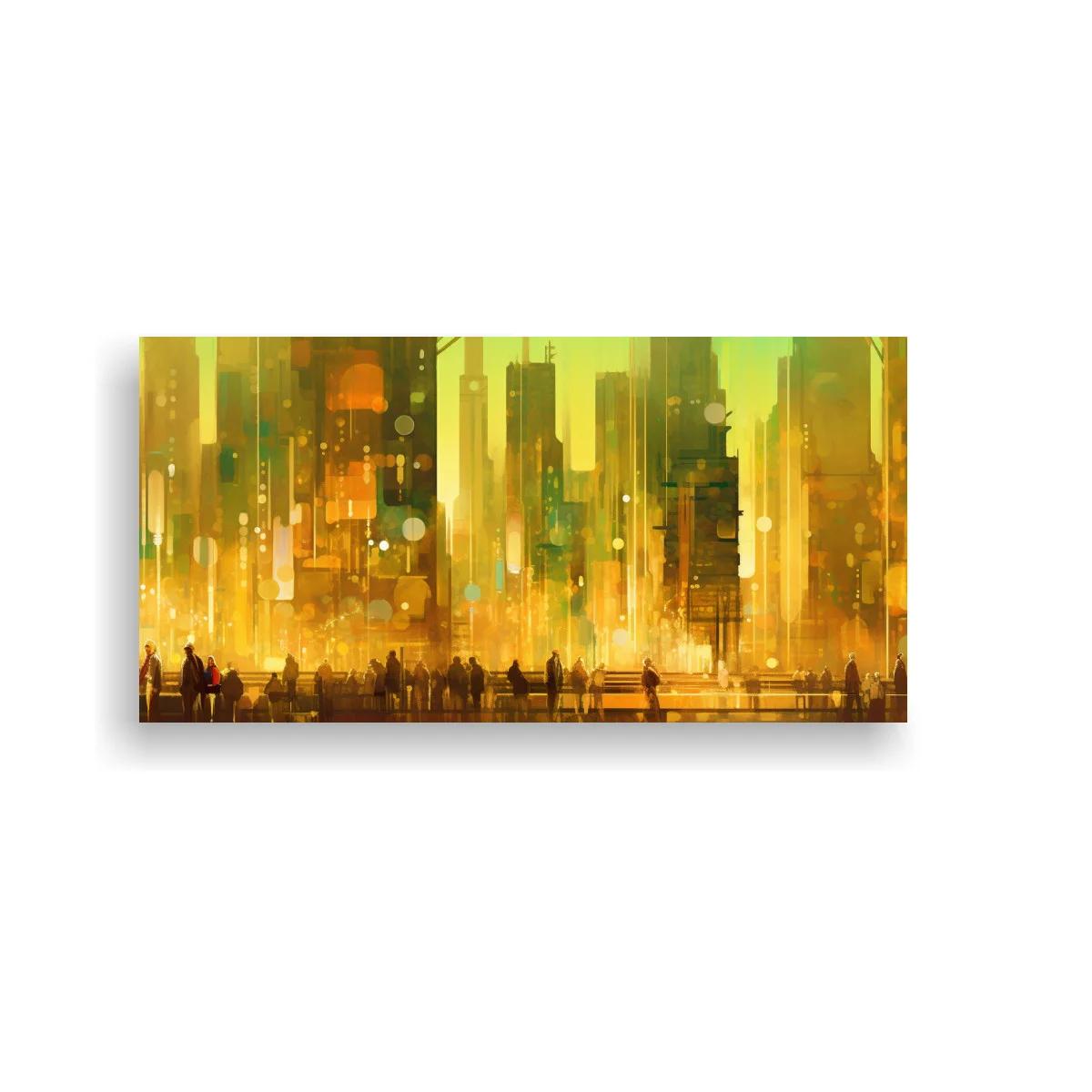 Cuadro skyline urbano dorado panorámico