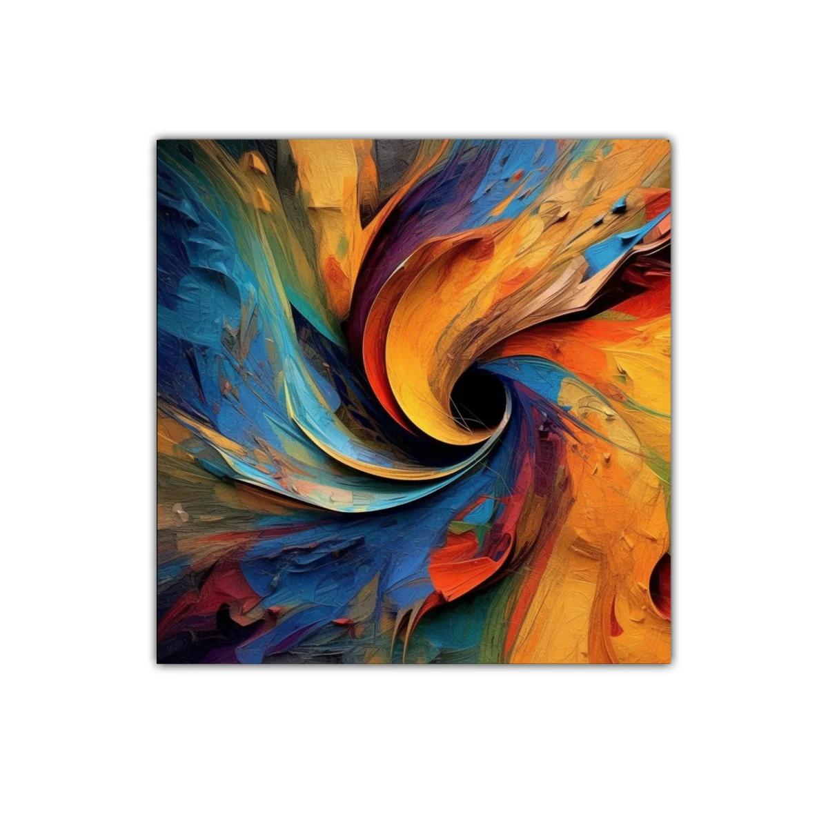 Cuadro abstracto en espiral con colores cálidos y fríos dinámicos — imagen principal