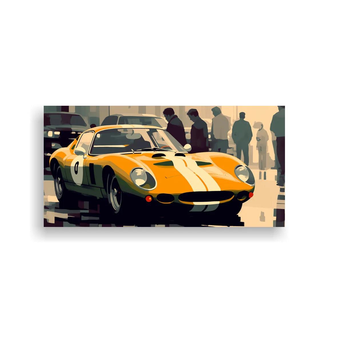 Cuadro coche deportivo clásico naranja con franjas blancas