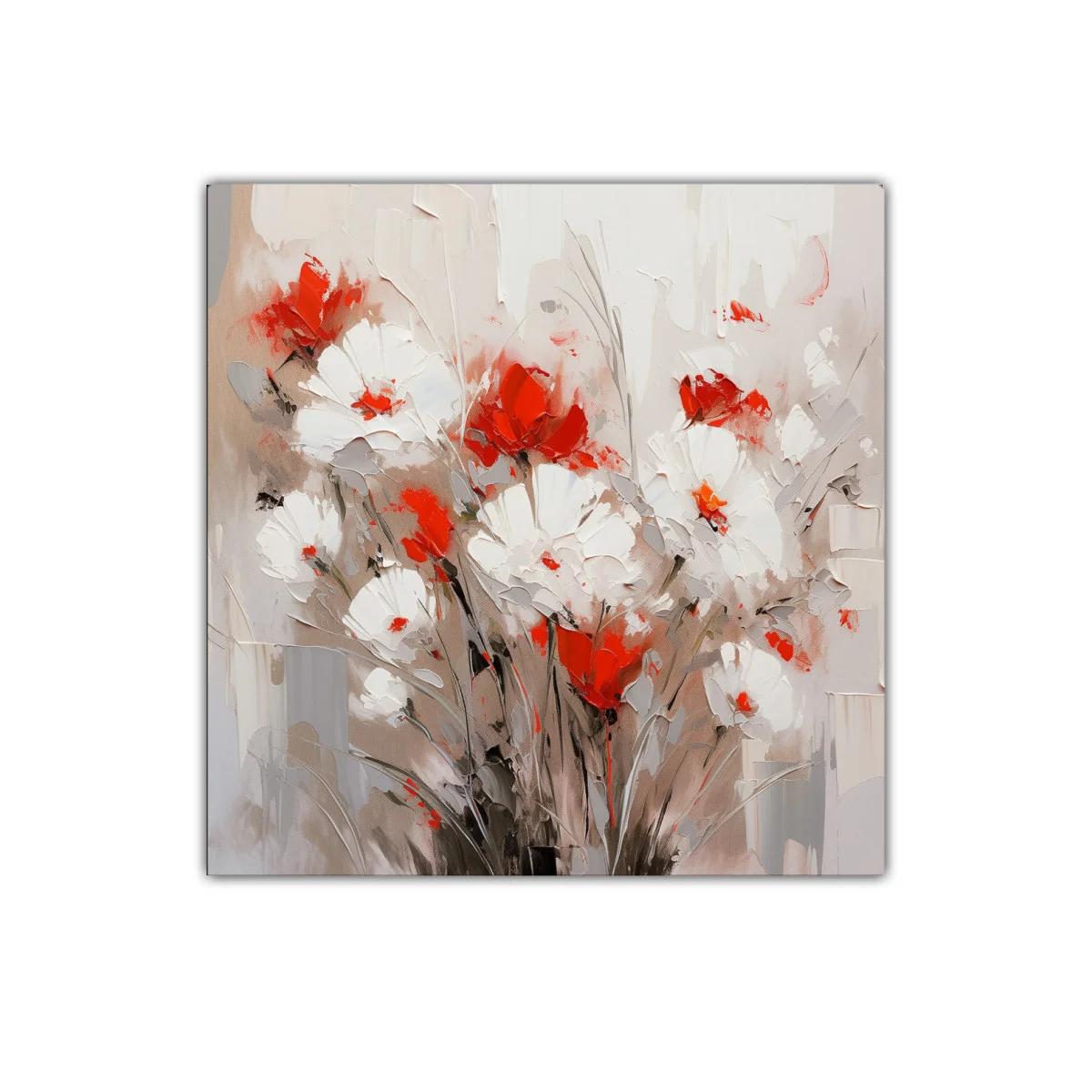 Cuadro Decorativo con Flores Rojas y Blancas en Composición Moderna — imagen principal