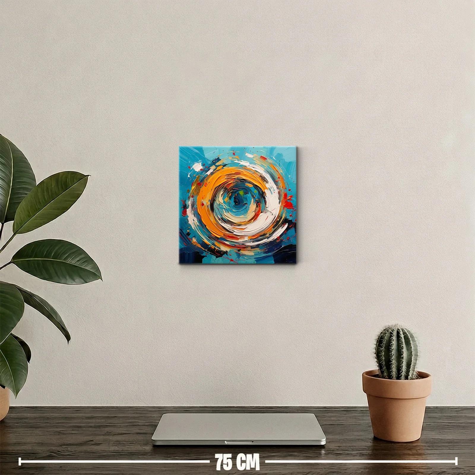 Cuadro abstracto con remolino en tonos azules y naranjas vivos — miniatura 2