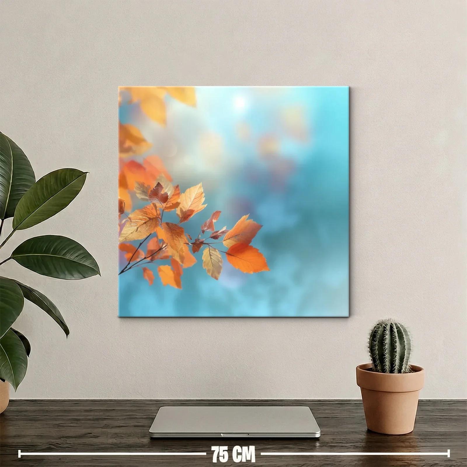 Rama con hojas otoñales en fondo azul claro suave — miniatura 2